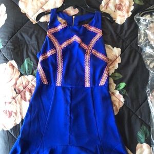 Blue Dress with pink and yellow detailing!